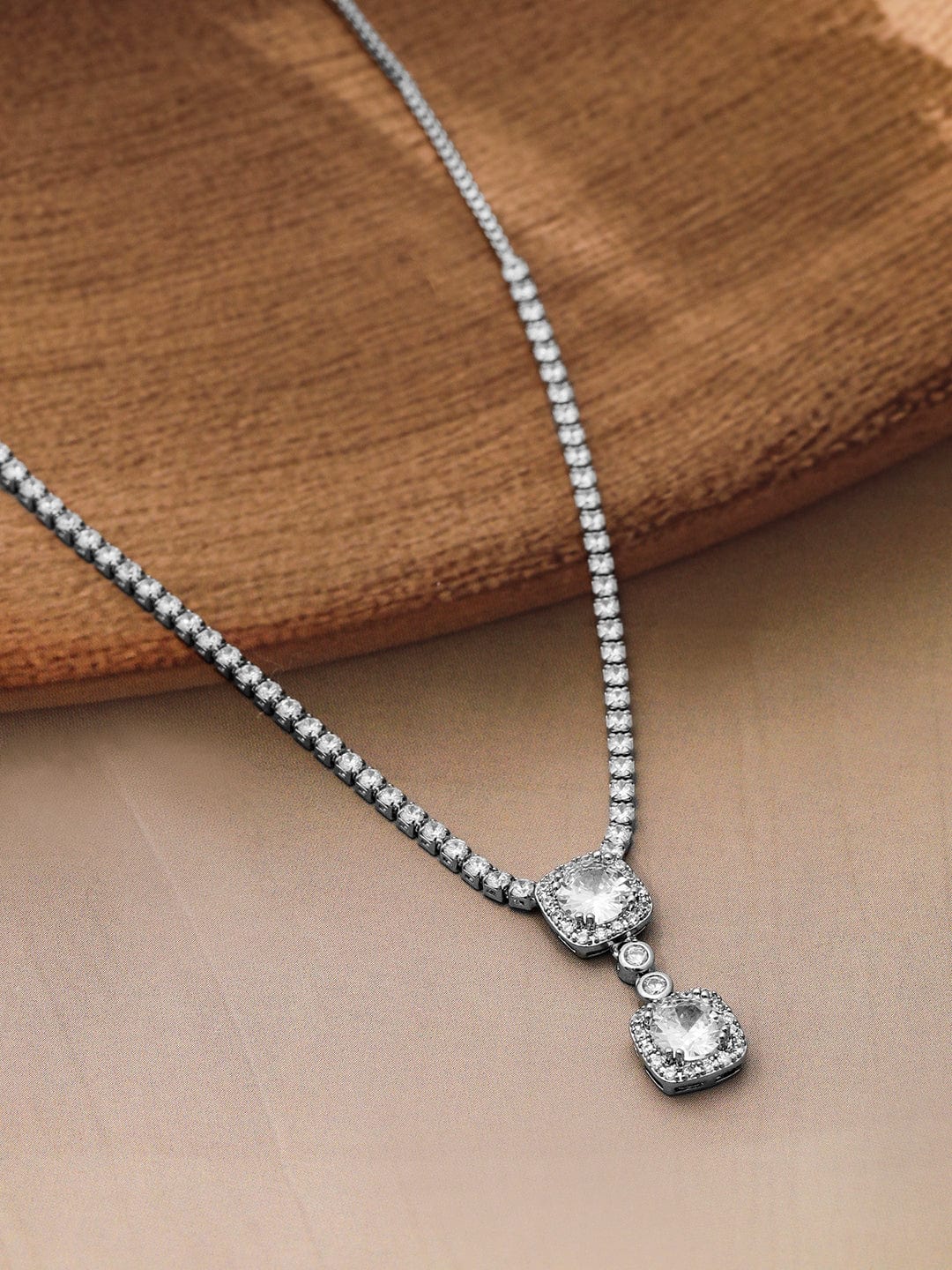 Elegant American Diamond Zirconia Studded Pendant Necklace