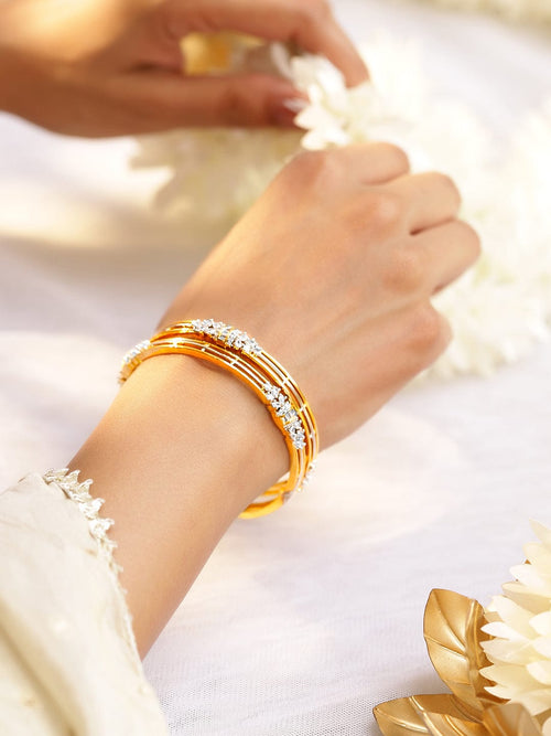 Rubans Set of 2, 22K Gold-Plated & Rhodium Accent Cubic Zirconia Studded Bangles