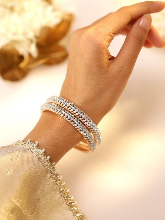 Rubans Set of 2 22K Gold-Plated Dual-Tone Cubic Zirconia Studded Handcrafted Premium Bangles