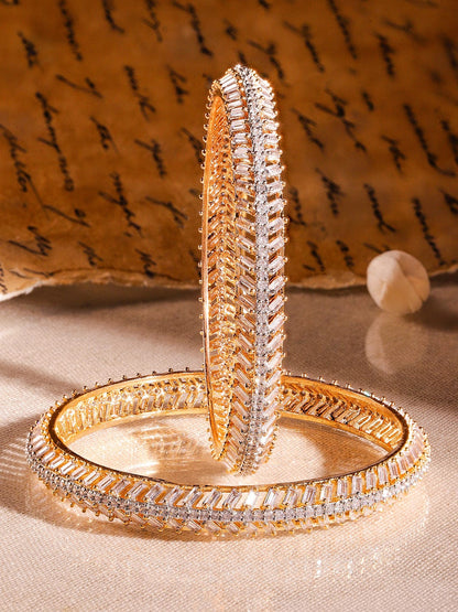 Rubans Set of 2 22K Gold-Plated Dual-Tone Cubic Zirconia Studded Handcrafted Premium Bangles