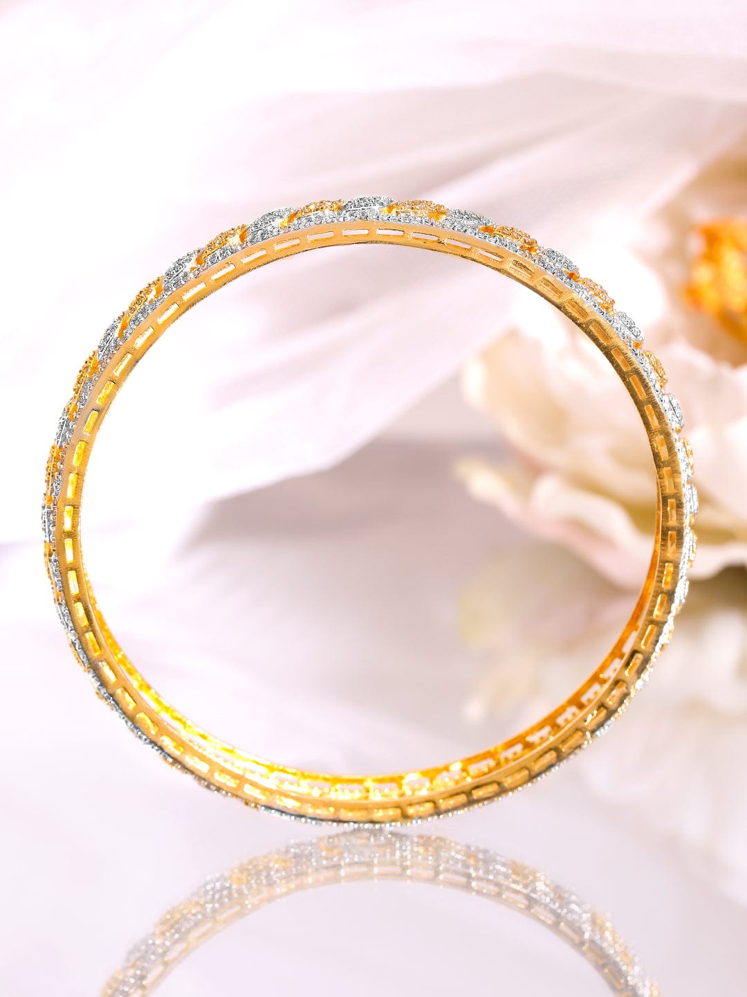 Rubans Set of 2 Rhodium & 18K Gold-Plated Cubic Zirconia Studded Bangles