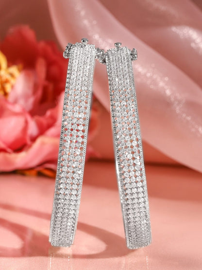 Rubans Set of 2 Rhodium-Plated AAA Cubic Zirconia Studded Handcrafted Openable Bangles