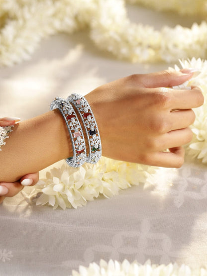 Rubans Set Of 2 Rhodium-Plated CZ Studded Bangles