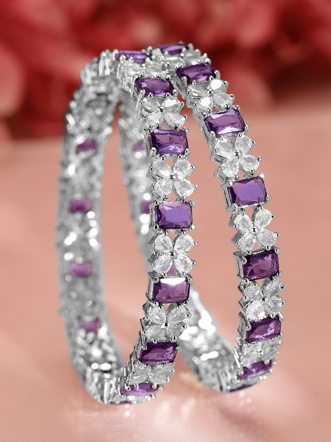 Rubans Set Of 2 Rhodium-Plated Sapphire & CZ Studded Bangles