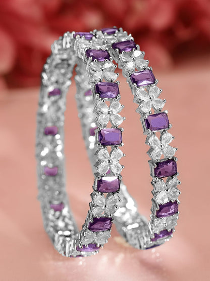 Rubans Set Of 2 Rhodium-Plated Sapphire & CZ Studded Bangles