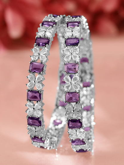 Rubans Set Of 2 Rhodium-Plated Sapphire & CZ Studded Bangles