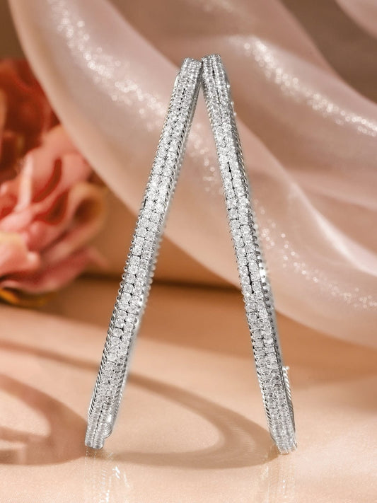 Rubans Set of 2, Rhodium-Plated Sparkling Cubic Zirconia Studded Premium Bangles