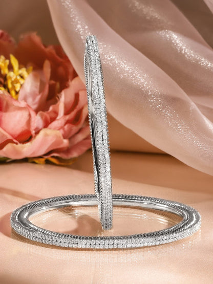Rubans Set of 2, Rhodium-Plated Sparkling Cubic Zirconia Studded Premium Bangles