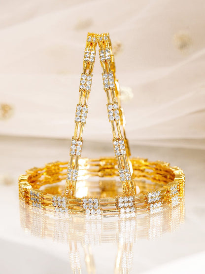 Rubans Set of 4, 22K Gold-Plated & Cubic Zirconia Studded Handcrafted Bangles
