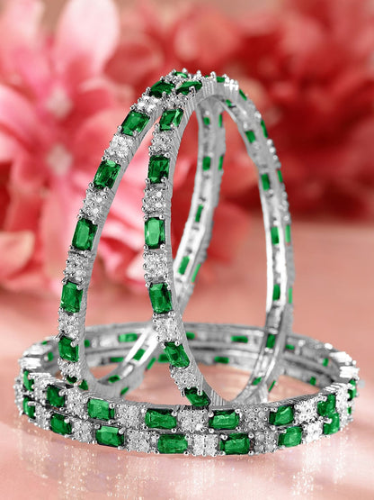 Rubans Set Of 4 Rhodium-Plated CZ Studded Bangles