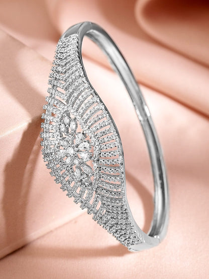 Rubans Women Brass Cubic Zirconia Handcrafted Gold-Plated Cuff Bracelet