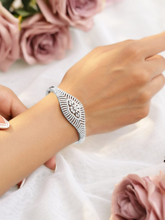 Rubans Women Brass Cubic Zirconia Handcrafted Gold-Plated Cuff Bracelet