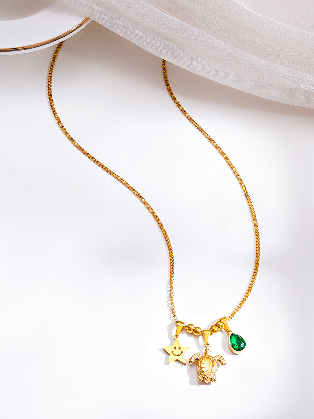 Demi Fine 18K Gold Plated Stainless Steel Multi Charm Pendant Necklace