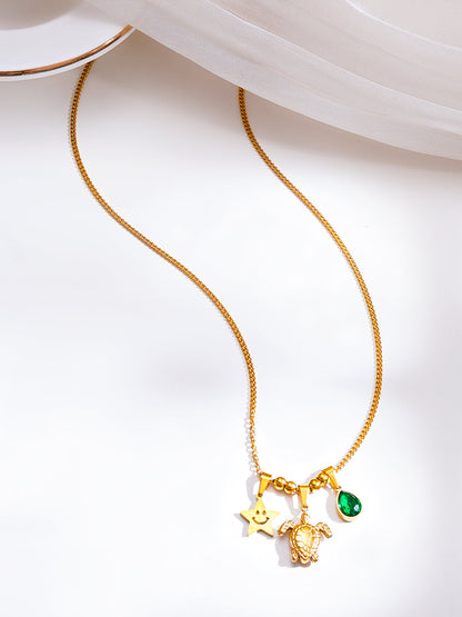 Demi Fine 18K Gold Plated Stainless Steel Multi Charm Pendant Necklace