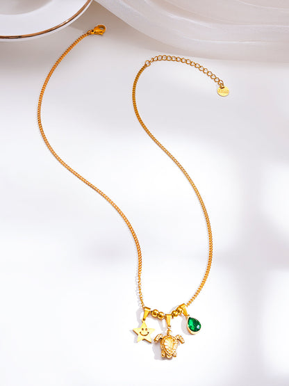 Demi Fine 18K Gold Plated Stainless Steel Multi Charm Pendant Necklace