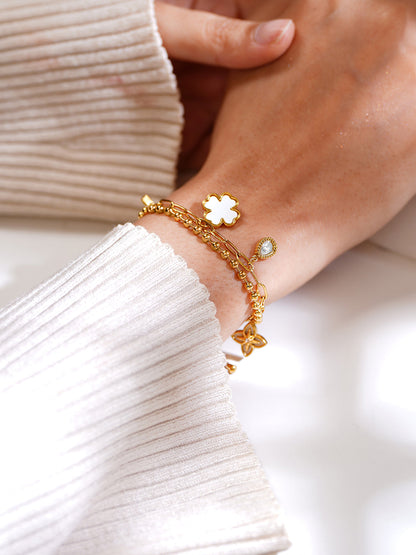 Demi Fine 18K Gold Plated Stainless Steel Clover Charm Bracelet