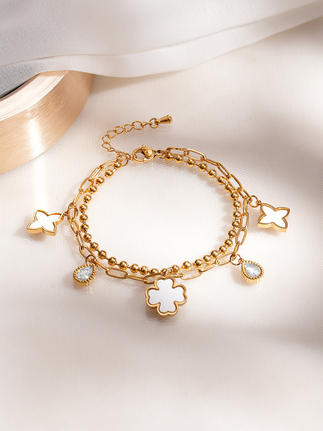 Demi Fine 18K Gold Plated Stainless Steel Clover Charm Bracelet