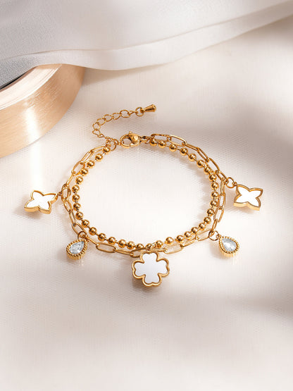 Demi Fine 18K Gold Plated Stainless Steel Clover Charm Bracelet