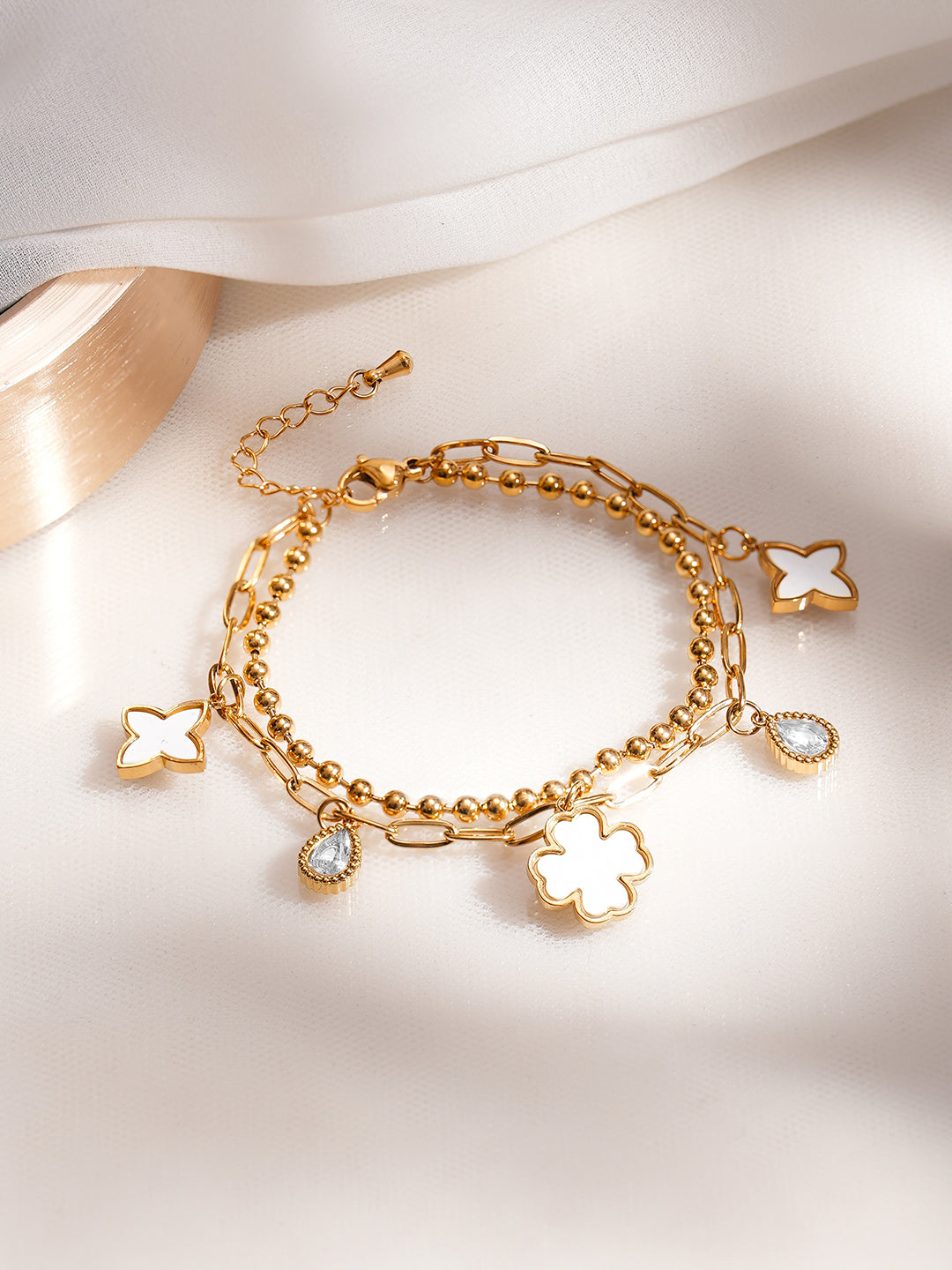 Demi Fine 18K Gold Plated Stainless Steel Clover Charm Bracelet