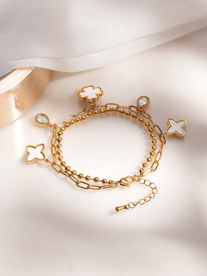 Demi Fine 18K Gold Plated Stainless Steel Clover Charm Bracelet