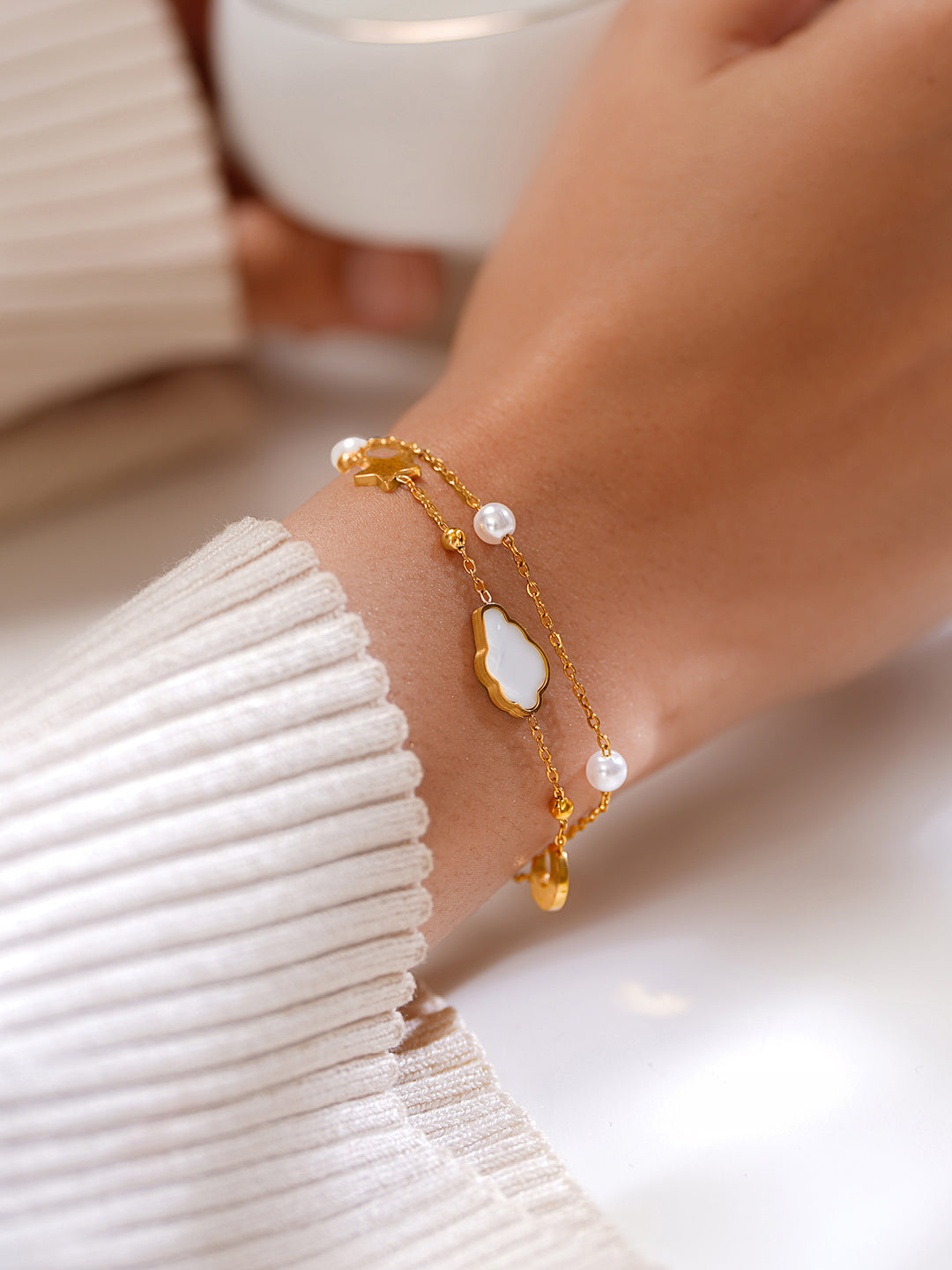 Demi Fine 18K Gold Plated Stainless Steel Moon Star Celestial Charm Bracelet