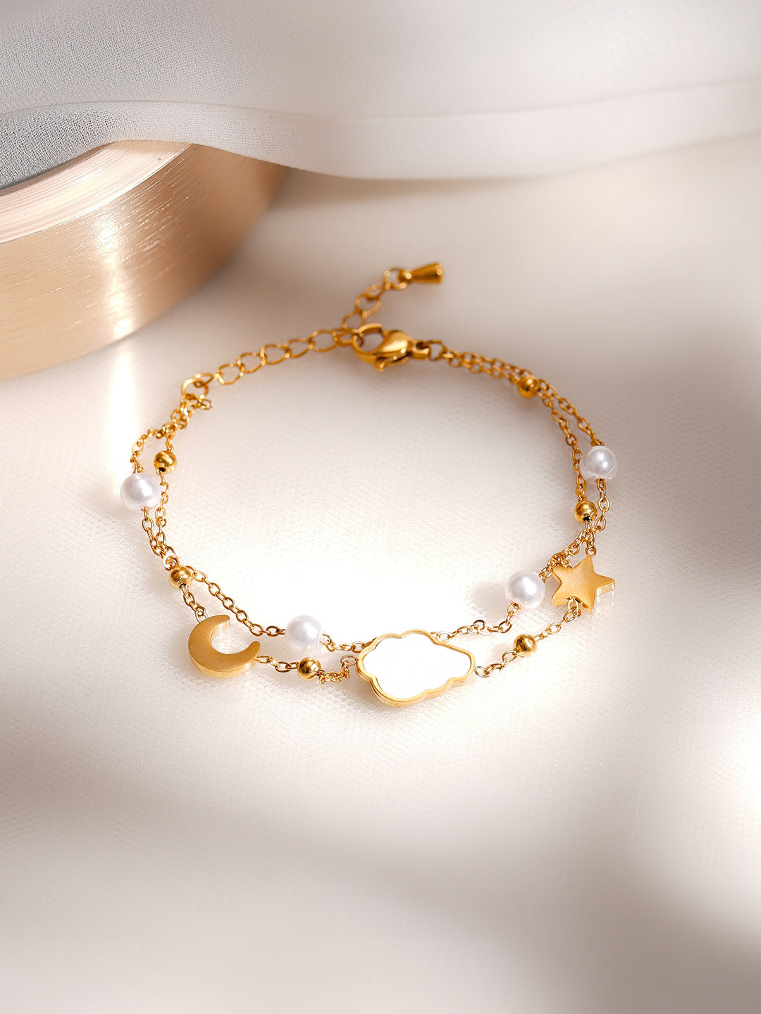 Demi Fine 18K Gold Plated Stainless Steel Moon Star Celestial Charm Bracelet