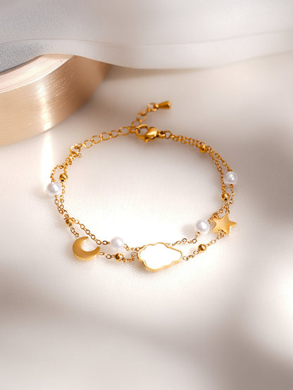 Demi Fine 18K Gold Plated Stainless Steel Moon Star Celestial Charm Bracelet