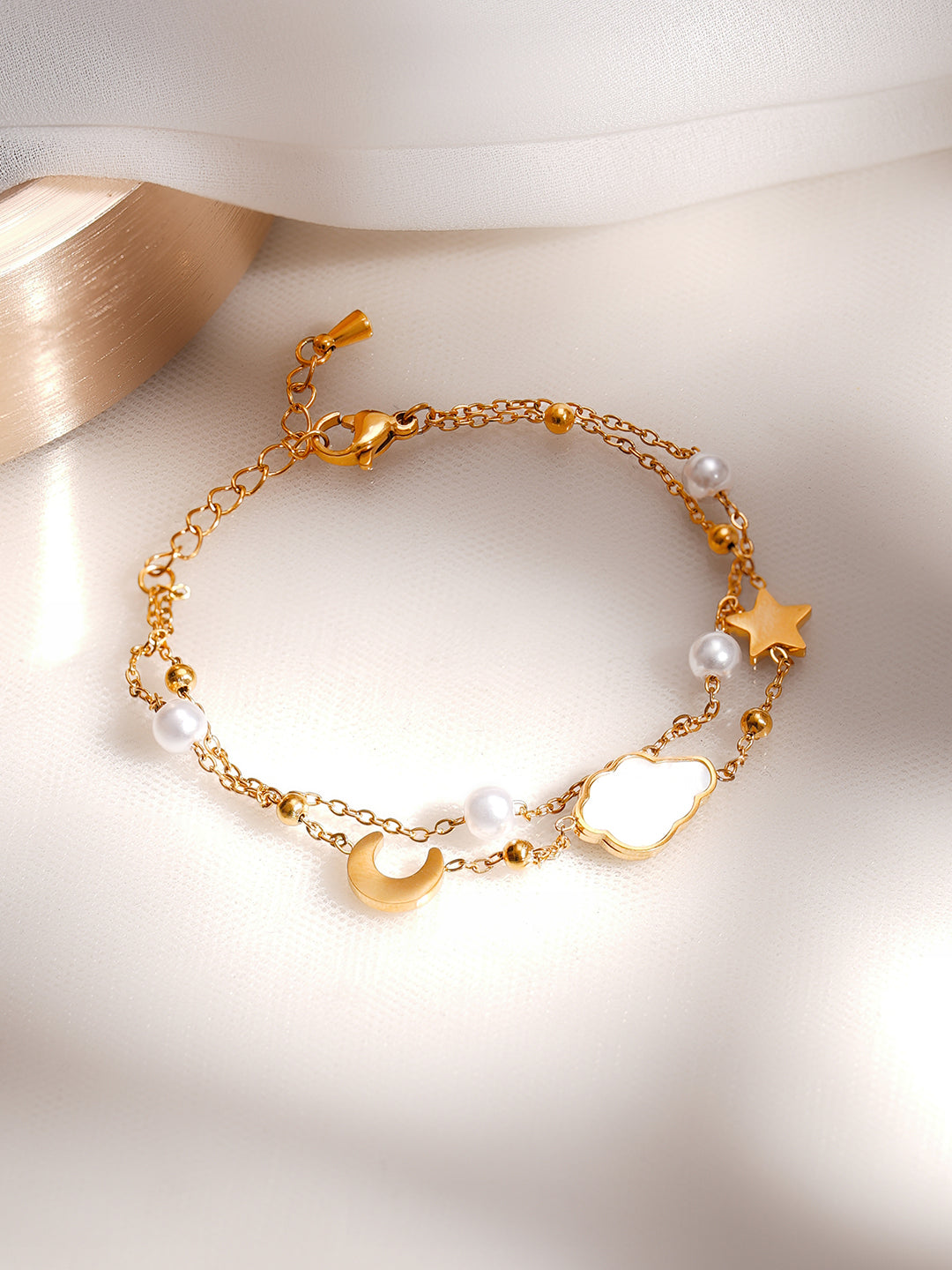 Demi Fine 18K Gold Plated Stainless Steel Moon Star Celestial Charm Bracelet