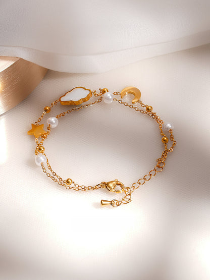 Demi Fine 18K Gold Plated Stainless Steel Moon Star Celestial Charm Bracelet