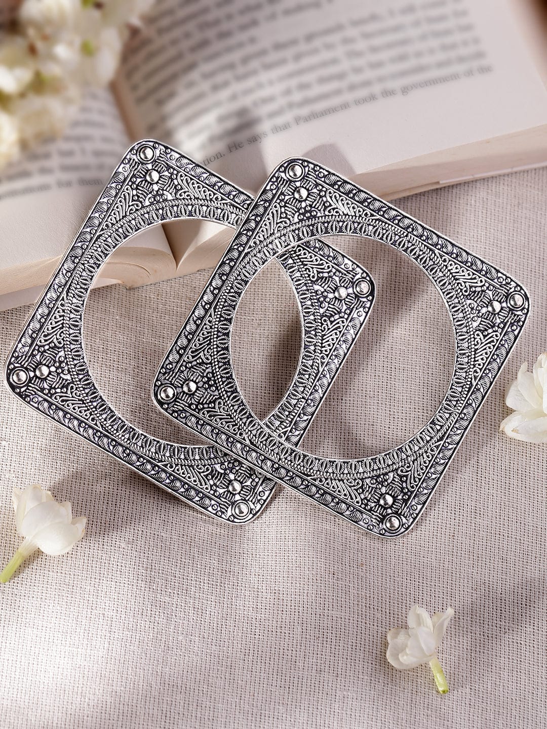 Pair of Oxidised Geometric Bangles
