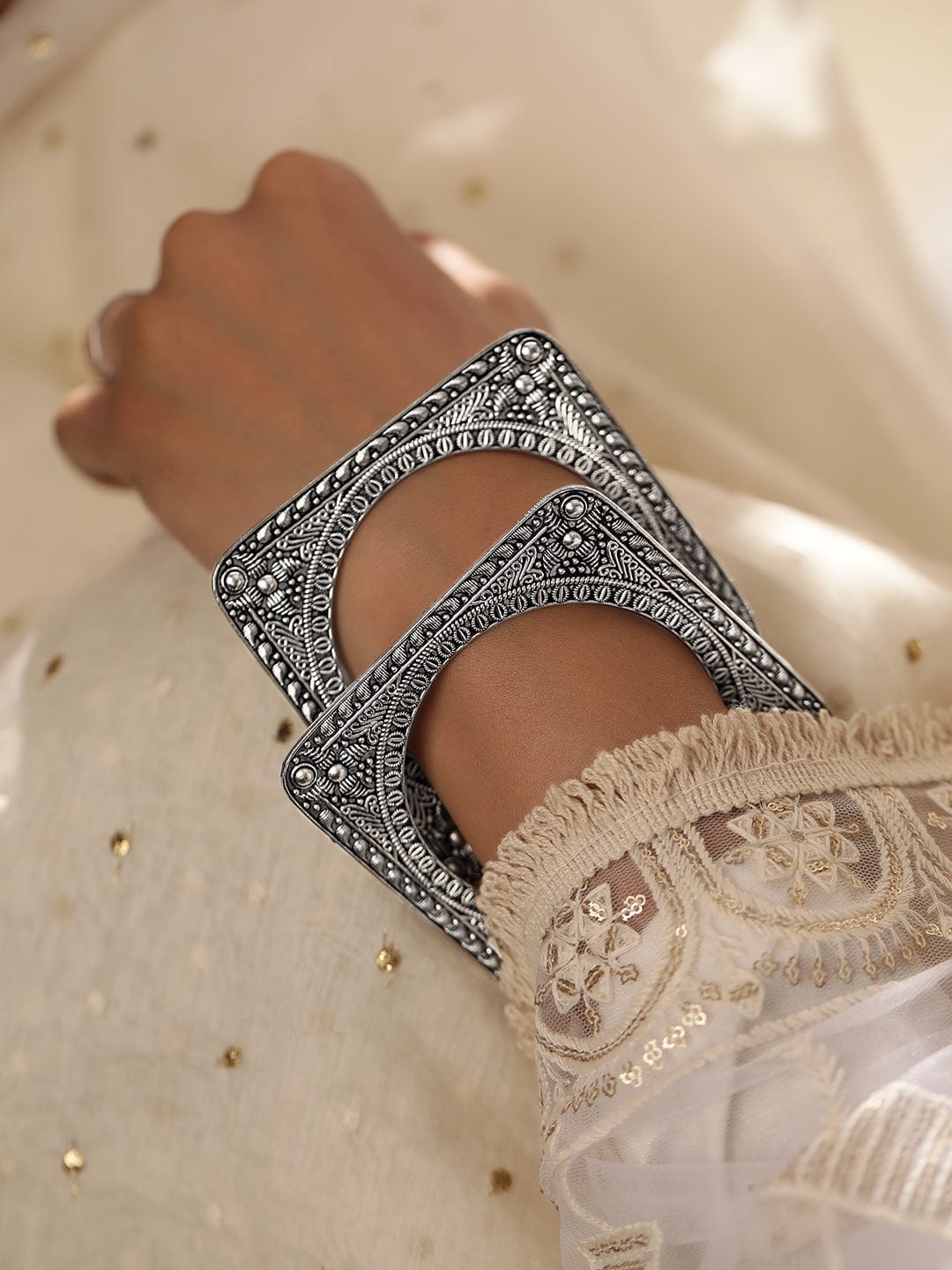 Pair of Oxidised Geometric Bangles