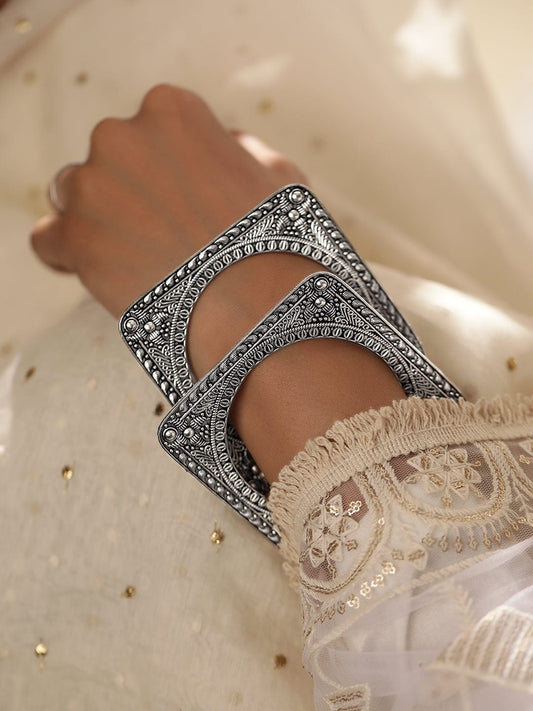 Pair of Oxidised Geometric Bangles